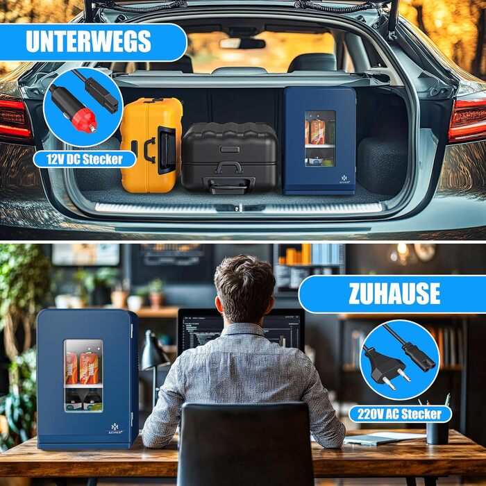 Міні холодильник KESSER® 2в1: 15 літрів, охолодження та підігрів, портативний, AC/DC, для авто, офісу, кемпінгу