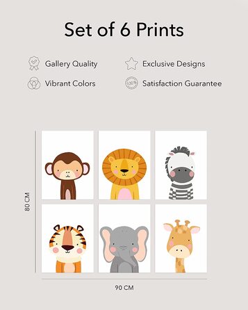 Набір з 6 дитячих постерів Hambient для кімнати дитини: Сафарі Африки (30x40 см, без рамки)
