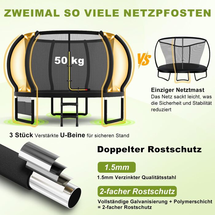 Батут Devoko вуличний Ø228/305/366/427/488 см з захисною сіткою та драбиною, чорний. Дитячий батут для саду з сертифікатом GS