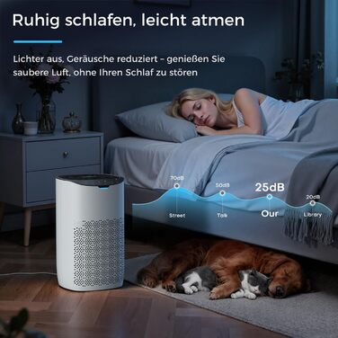 Повітряочищувач AROEVE з фільтром HEPA H13, 3-ступенева фільтрація, для спальні, 5W, 22dB, з аромадіфузором, видаляє пил, алергени, шерсть тварин, білий