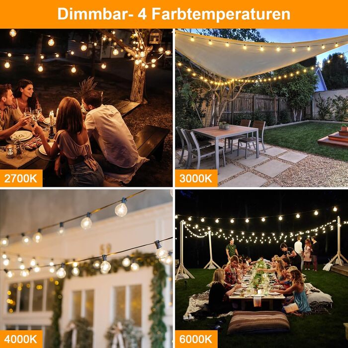 Льотна гірлянда Kawaya 10 метрів, LED, для вулиці, з 15+1 лампочками, IP65, вологостійка, тепле світло, для балкона, тераси, саду, вечірки, вологостійка