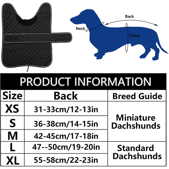 Зимова куртка MOREZI Dachshund, водонепроникна, вовна, регульована, XS (довжина спинки 31-32 см), чорна