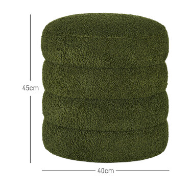 Пуф HOMCOM, круглий, з м'якою оббивкою Teddy Fleece, до 120 кг, діаметр 40x45 см, зелений
