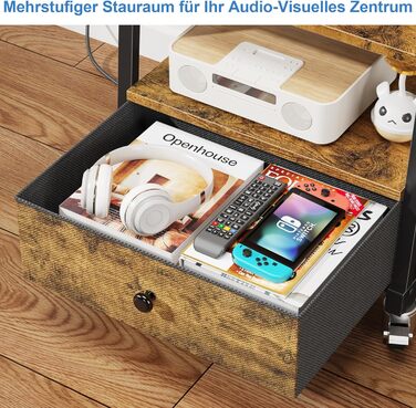 Тумба для телевізора на колесах з ящиком, для телевізорів 32-75 дюймів, регульована, з розеткою, коричнева, 140 см