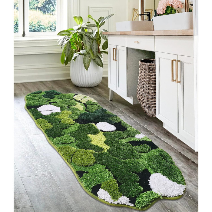 Килимок для ванної кімнати з м'яким мохом, 152 x 61 см, прямокутний, Boho стиль, антиковзаюча, швидковисихаюча, для кухні, спальні, умивальника