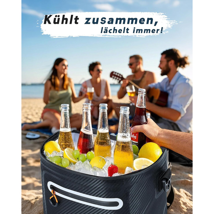 Термосумка-холодильник 7л, 14л, 24л ізольована водонепроникна для кемпінгу, пікніка, пляжу та грилю - Carbon-Schwarz (Чорний)