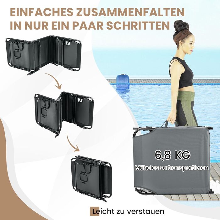 Лежак для відпочинку COSTWAY з отвором для обличчя, розкладний садовий лежак з 3 знімними подушками та 5-рівневим регулюванням спинки, лежак для пляжу, саду та басейну (сірий, окремий)