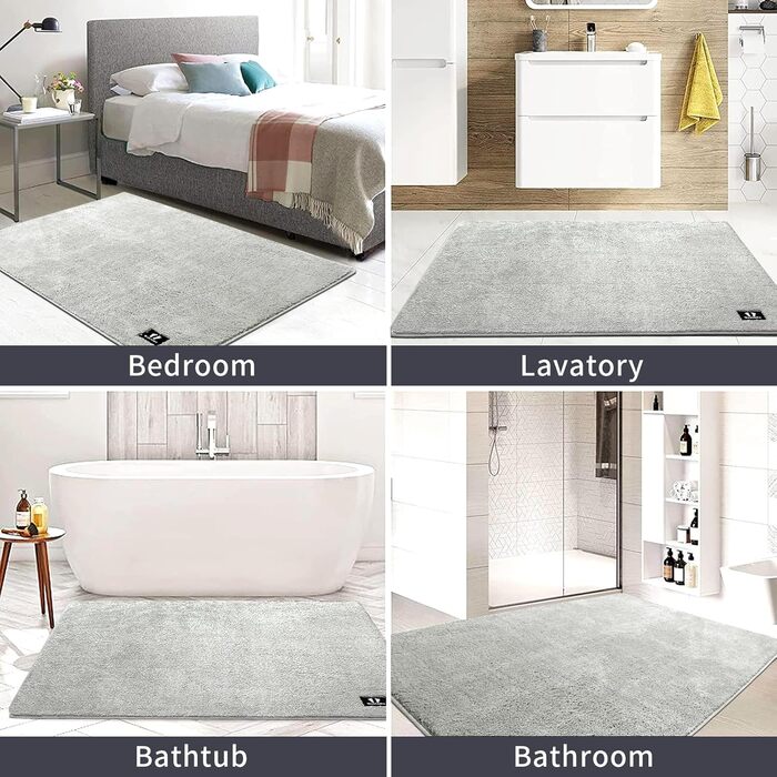 Килимок для ванної кімнати з антиковзким покриттям 120x80 см, мікрофібра, сірий