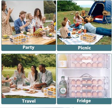 Контейнер для яєць з кришкою, 2-ярусний, 36 відділень, зелений, для пікніка, подорожей, вечірок