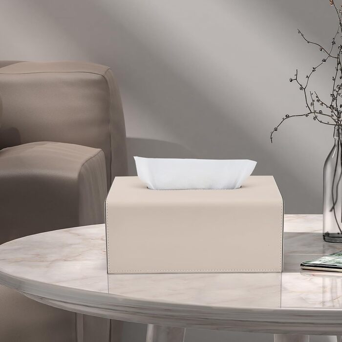 Склянка для серветок KingFOM з PU шкіри, бежевого кольору, прямокутна - для офісу, авто, дому