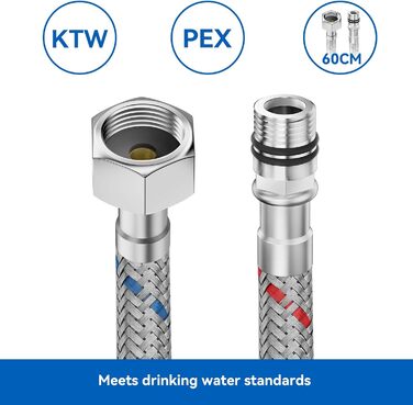 Змішувач для ванної кімнати/кухні Auralum з поворотним гусаком 360°, з високоякісної латуні, з підключенням 60 см, однорідний змішувач (білий)