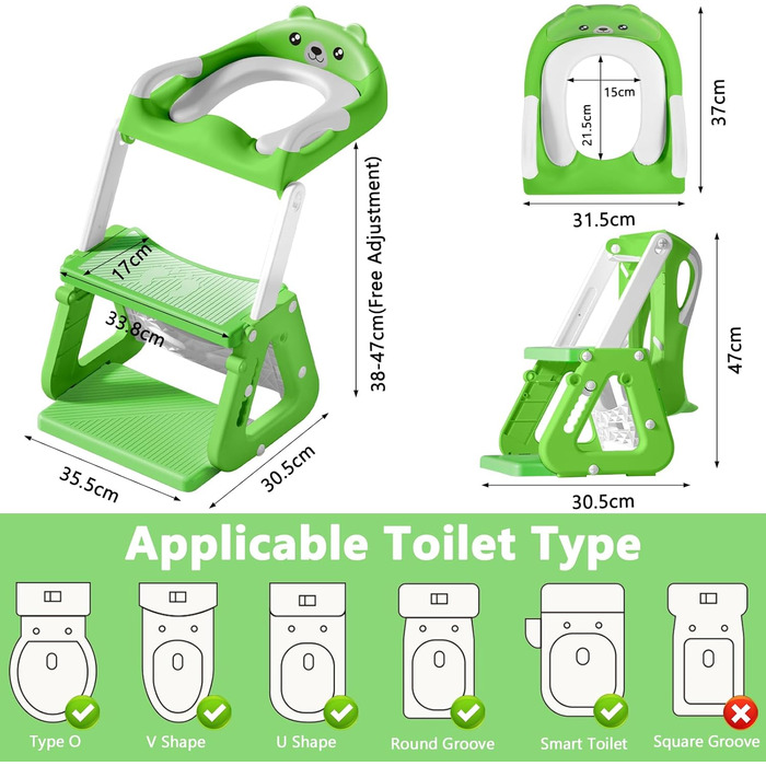 Дитяче сидіння на унітаз зі сходинками 2-в-1: з м'яким сидінням, регульована висота, складаний тренажер для привчання до туалету, нековзне покриття