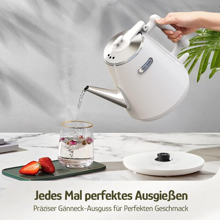 Електричний чайник Hazel Quinn, 1 л, ретро-дизайн, білий перламутровий, з нержавіючої сталі 304, 1360W, BPA-free, автоматичне відключення