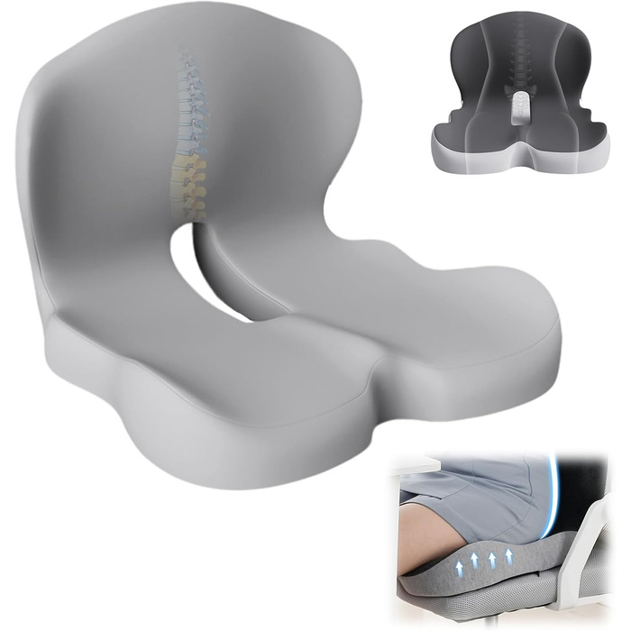 Ортопедична подушка для спини та сидіння з Memory Foam, з підтримкою попереку, для офісних та автомобільних крісел (Світло-сіра)
