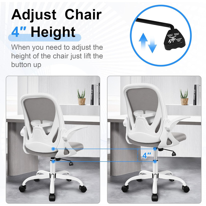 Офісний стіл, ергономічне крісло з регульованою підтримкою попереку та висотою, поворотне, дихаюче, з підйомними підлокітниками