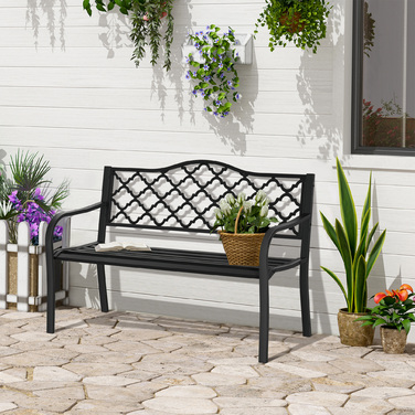 Лавка Outsunny Garden 2-місна з чавуну 128х58,5х89 см зі спинками та підлокітниками, швидким дренажем та високою стійкістю в чорному кольорі