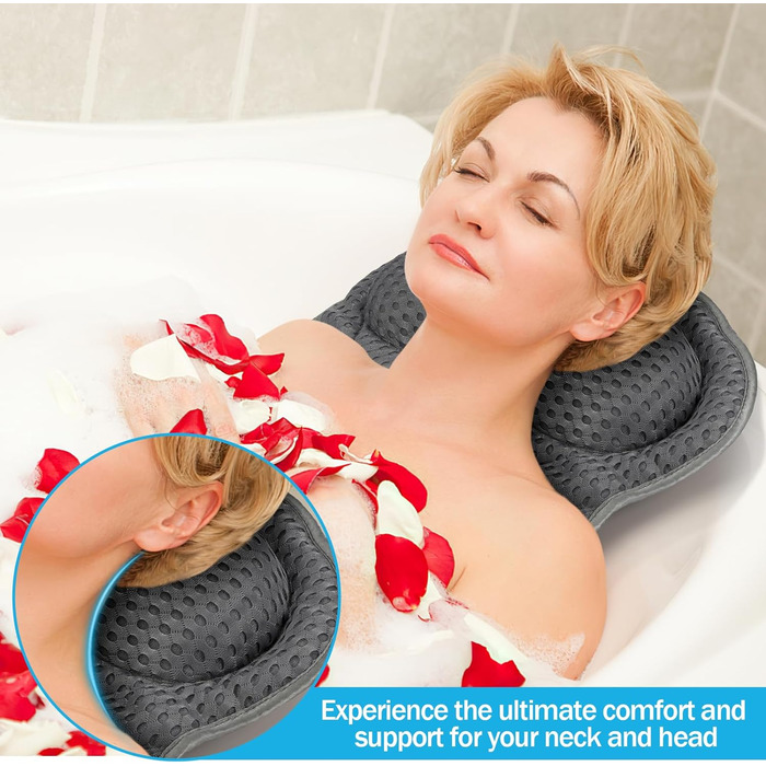 Подушка для ванни 4D Mesh, ергономічна подушка для ванни з 8 присосками