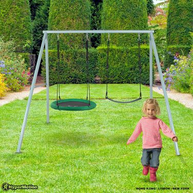 Гойдалка-гніздо для саду HyperMotion Storchennest з А-рамою, 2 місця, 150 кг, зелено-сіра (HYP1)