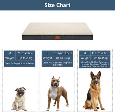 Ортопедичне ліжко для собак WAVVE-969x7. 6 см для собак середнього розміру, килимок для собак пухнастий Подушка для собак миється, сірий / кремовий Матрац для собак для собак середнього розміру L (969x7. 6 см) сірий / бежевий