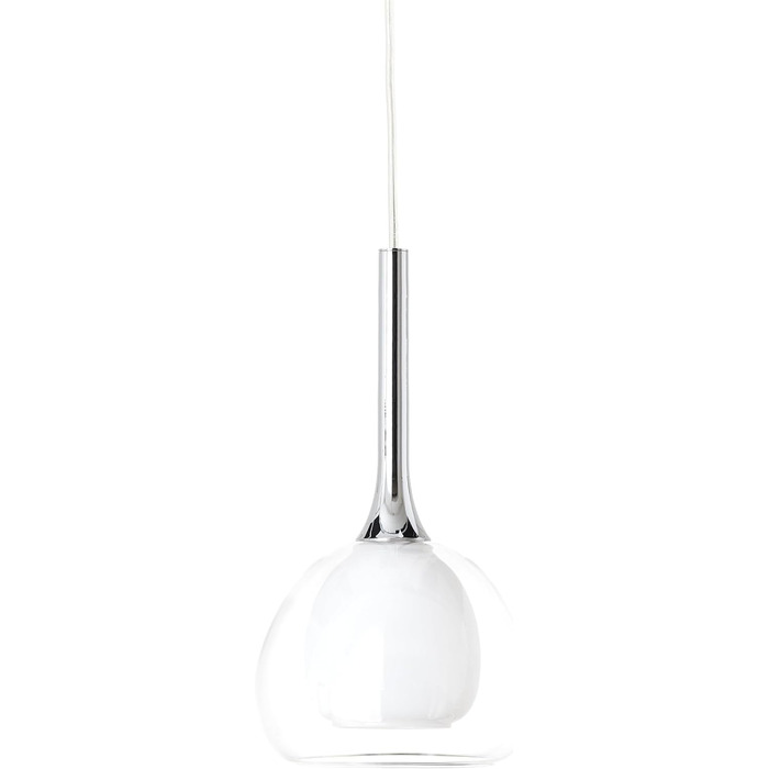 Сучасний підвісний світильник Lightbox - 126 см, Ø 16 см - підвісний світильник з білим скляним покриттям і прозорим скляним абажуром і коротким кабелем - E14, макс. 40 Вт - виготовлений з металу/скла - в хромованому/біло-прозорому кольорі