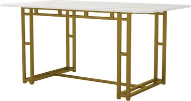 Стіл обідній Merax 140x80 см, прямокутний, з малюнком мармуру, на 4-6 осіб, металевий каркас, регульовані ніжки, для ресторану, вітальні, кухні, білий/чорний