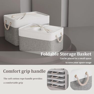 OUTBROS Коробки для зберігання (3 шт.) 33x23x20 см, тканинні, з шнурком та ручкою, складні, сірий/білий