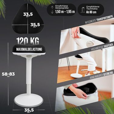 Офісний стілець ZIP SH-01 з ергономічною спинкою та знімним чохлом | Активне сидіння, стабільний ефект гойдання, регулювання висоти 58-83 см (Чорний)