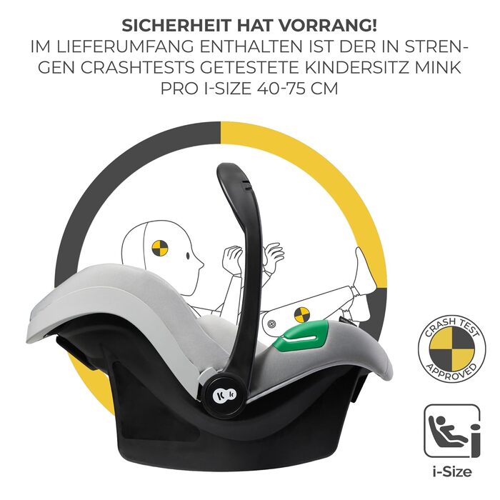 Дитяча коляска Kinderkraft ESME 3-в-1: комплект з автокріслом I-size, до 22 кг, сірого кольору