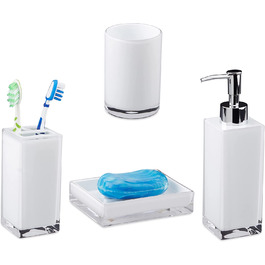 Набір аксесуарів для ванної кімнати Relaxdays, сучасний набір з 4 предметів, чашка для чищення зубів, тримач для зубної щітки, дозатор мила, Мильниця, 9 х 12 х 19,5 см (білий)