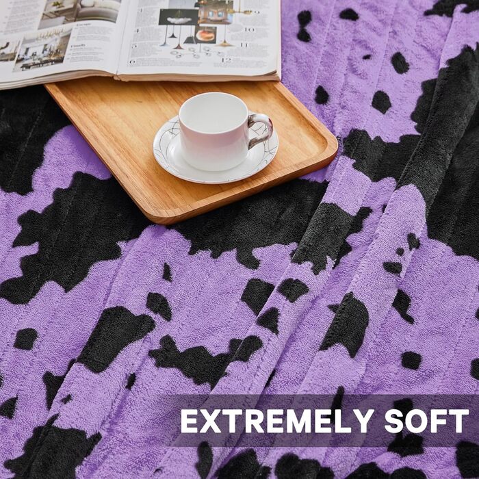 Електрична гріюча ковдра з принтом корови, повний розмір 183x213 см, фіолетова, 10 режимів нагріву, автоматичне вимкнення через 8 годин, флісова ковдра з декором гірської породи худоби, Sherpa