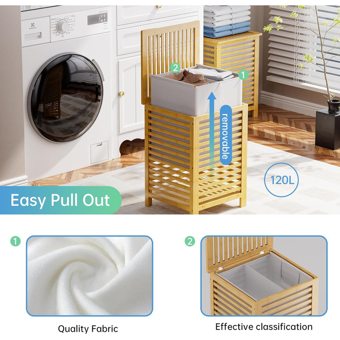 Кошик для білизни з бамбука SMIBUY з кришкою для зберігання одягу, іграшок та рушників (горіх, натуральний)