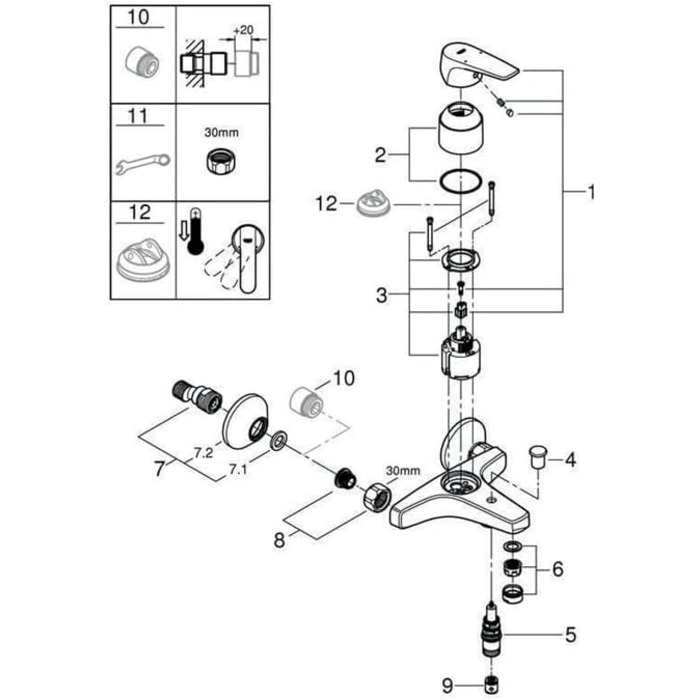 Змішувач для ванни Grohe BauFlow, настінний монтаж, хром, однорегулювальний