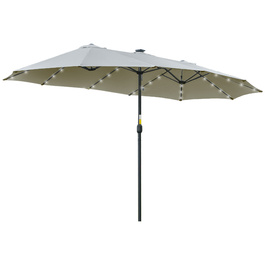 Outsunny Parasol зі світлодіодною сонячною 4,5-метровою подвійною парасолькою Garden Parasol овальної форми світло-сірого чорного кольору для патіо та саду