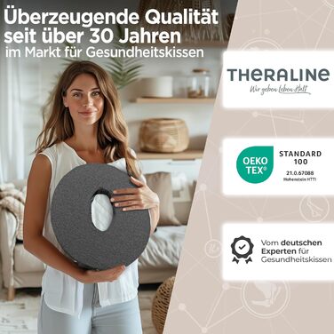 Ергономічна ортопедична подушка-кільце Theraline для розвантаження куприка та гемороїду, післяопераційна та післяпологова подушка-пончик (Антрацит Меланж), 35x48 см