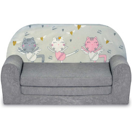 Дитячий розкладний диван FORTISLINE Mini 2в1, 40x78x45 см, знімний чохол, поролон, мотив Кошеня