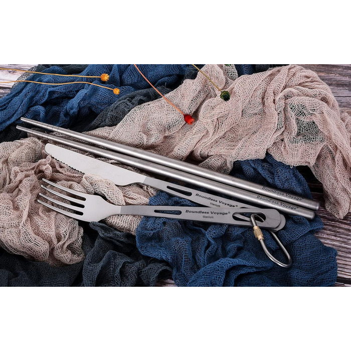 Набір туристичного посуду iBasingo Titan 3 шт. (вилка, ложка, ніж) - нержавіюча сталь, легкий, для кемпінгу, пікніка, риболовлі, туризму