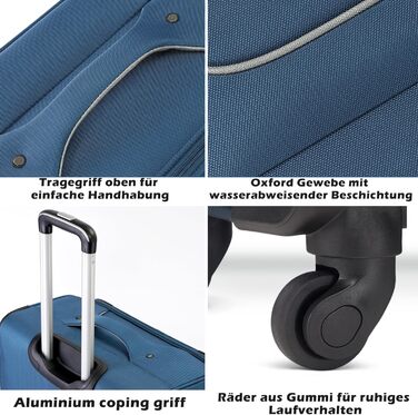 Валіза COOLIFE з 4 колесами, ручна валіза з TSA-замком, тканинна валіза, комплект 2 шт (середня, блакитний+сріблястий)