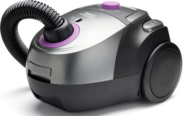 Пилсос Bestron з мішком, для прибирання підлоги, з 3 мішками, телескопічна труба 94 см, перемикач насадки для підлоги, радіус дії 7.5 м, HEPA 12 та мікрофільтр, миючий, чорний/фіолетовий