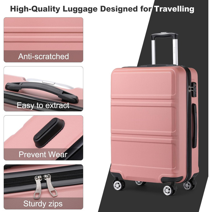 Валіза KONO 24 дюйми з TSA-замком, ABS, 4 колеса, 65×44×25.5 см, набір 3 шт.