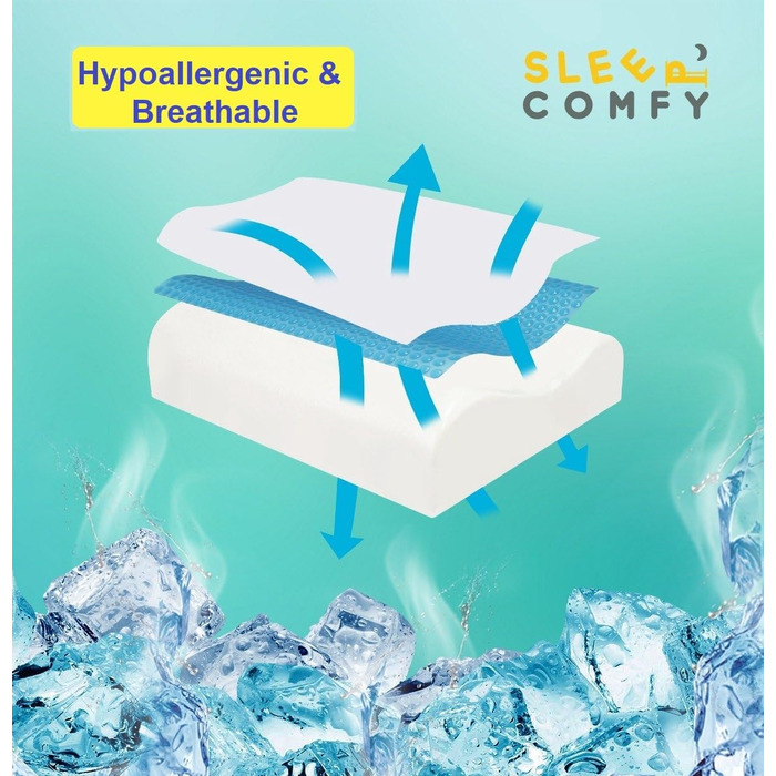 Подушка для сну Comfy Premium Gel Memory Foam: подушка для тих, хто спить на боці, з гелевим охолодженням, 60x40x14/12 см