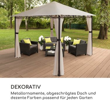 Альтанка садовий намет Pergola marquee, розмір 2,95 х 2,6 х 2,95 м (ШхВхГ), 4 бічні панелі, концепт EasyMount, захист від негоди УФ/вітер/дощ, бежевий