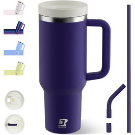 Термокружка-пляшка 1200 мл з трубочкою та антиковзним ручним захопленням, без BPA, з подвійними стінками для ізоляції, для автомобіля, офісу, відпочинку на природі (Пастельно-рожевий, Біло-рожевий, Глибокий фіолетовий)