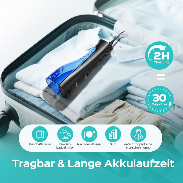 COSLUS Електрична душова лійка: 20 бар, IPX7, водонепроникна, 4 режими для догляду за порожниною рота, 5 інтенсивностей, чорна