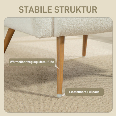 Крісло-релакс з м'якою оббивкою з флісу, підлокітники з м'якою подушкою для спини, металеві ніжки, крісло для читання, кремово-білий