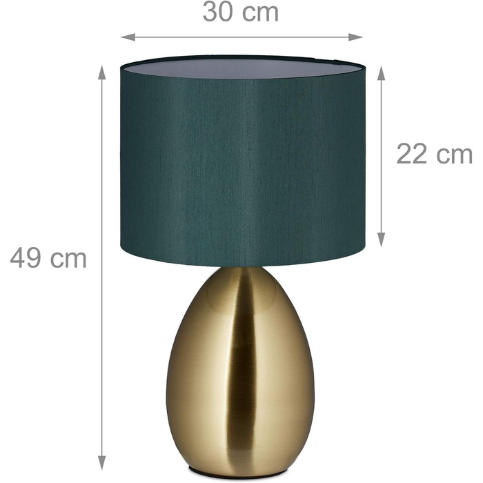 Приліжкова лампа Relaxdays сенсорна з регулюванням яскравості, сучасна сенсорна лампа, 3 рівні, E14, настільна лампа з кабелем, 49 x 30 см, латунь L латунь
