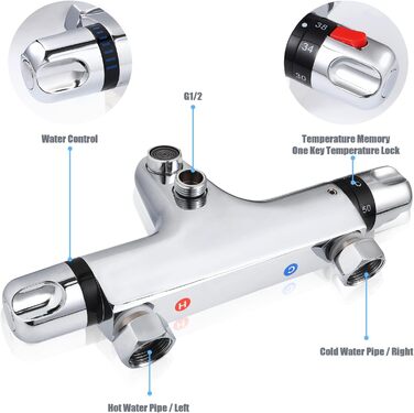 Змішувач для ванни з термостатом Uten, 2 виходи, латунь (срібло-1), захист 38°C