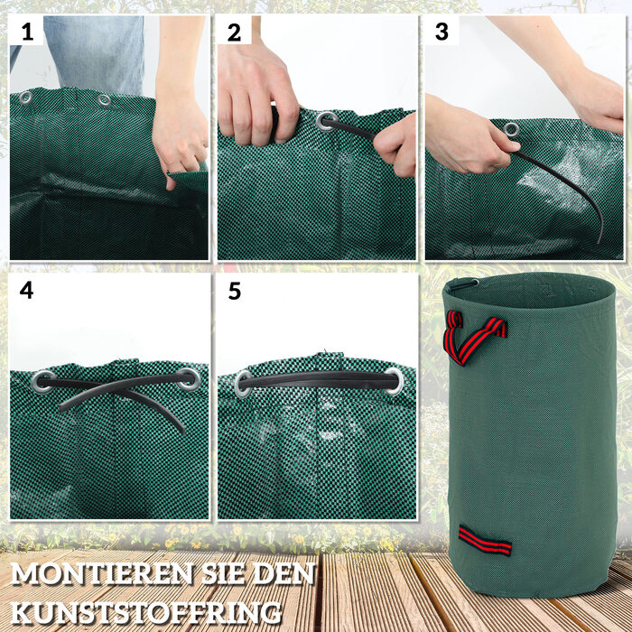 Outsunny Garden Bag 3x120L Водонепроникний мішок для садових відходів з ручками, стабільний мішок для листя, автономні садові мішки із захистом від ультрафіолету, багаторазові мішки для садових відходів Зелені відходи