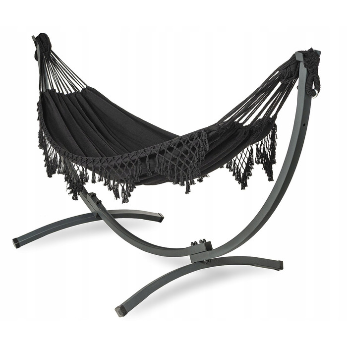 Двомісний гамак SandTropic чорний, тканинний, з металевим стійкою-каркасом, навантаження до 220 кг