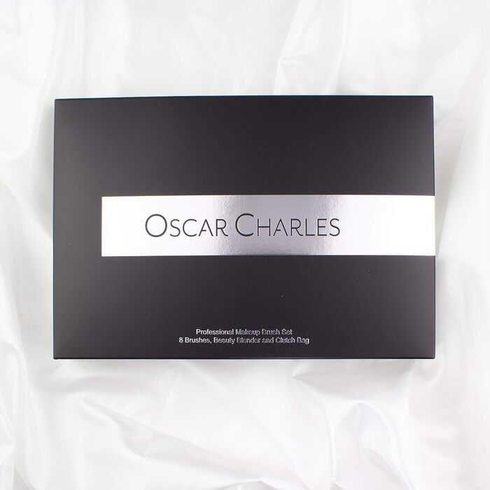 Набір професійних пензлів для макіяжу Oscar Charles з косметичкою Beauty Sponge and Clutch та красивою подарунковою коробкою, 8 предметів (срібло)
