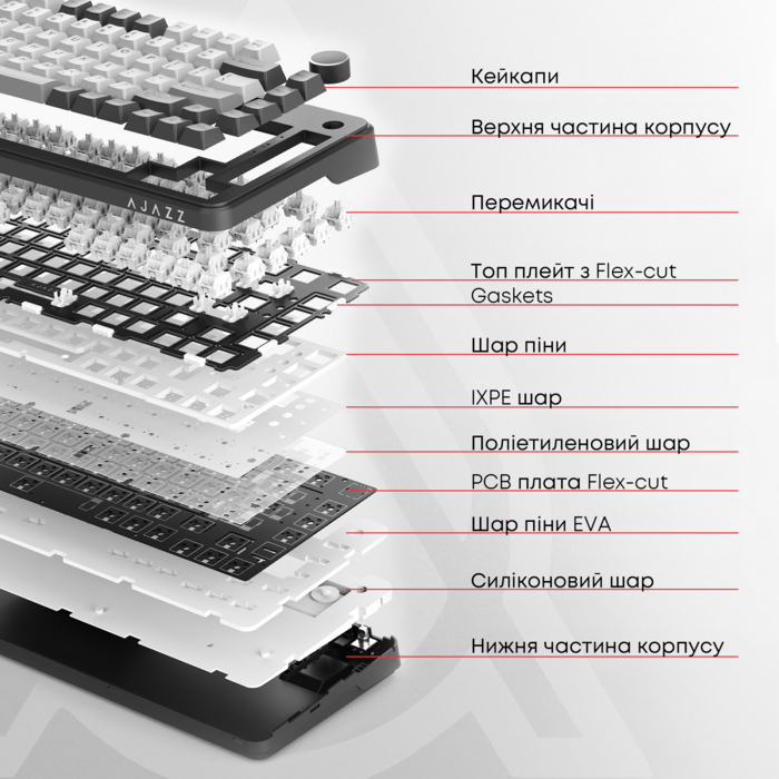 Дротова механічна клавіатура Ajazz AK820 Sea Salt Switch Black (AK820-SS-BGY)
